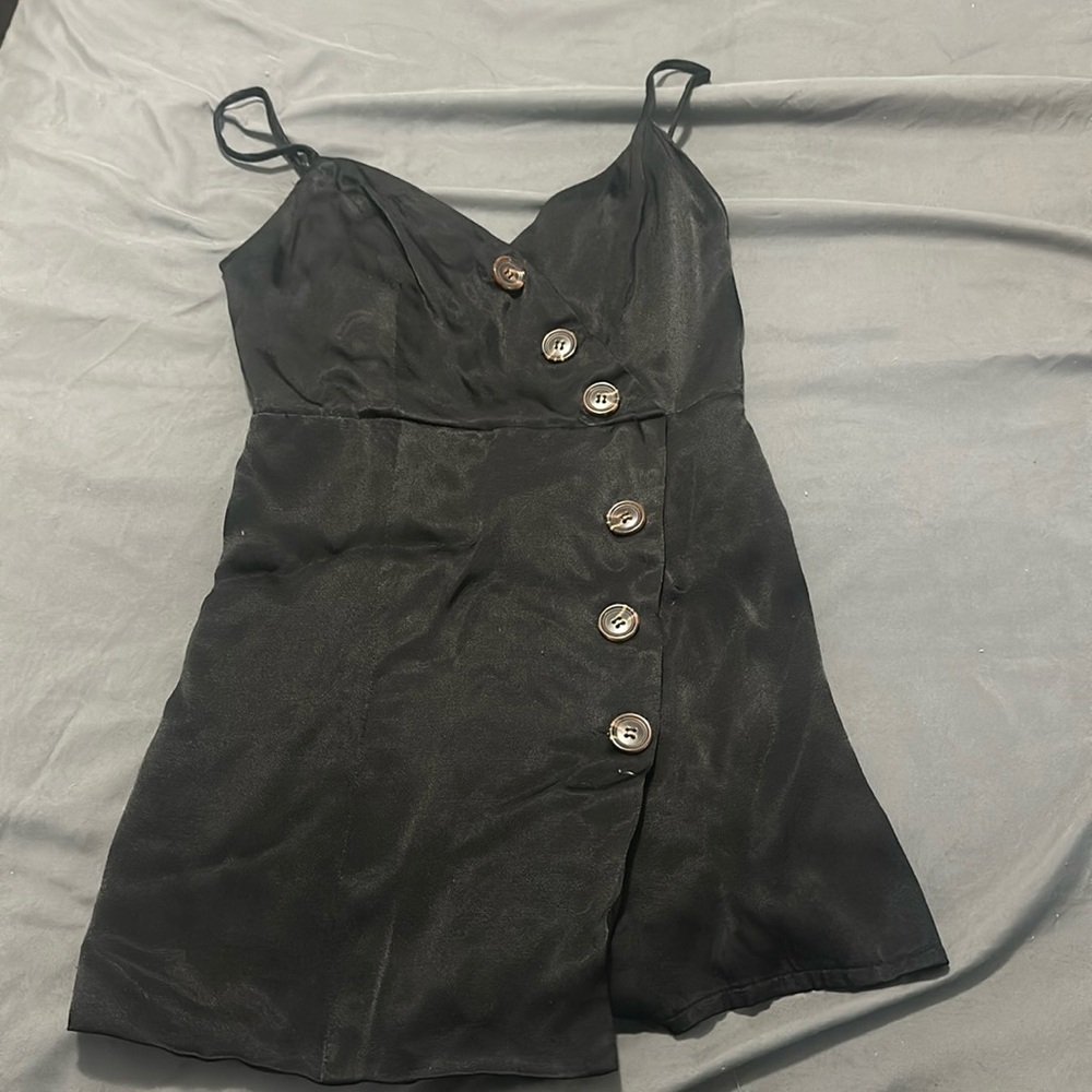Black button silk romper
